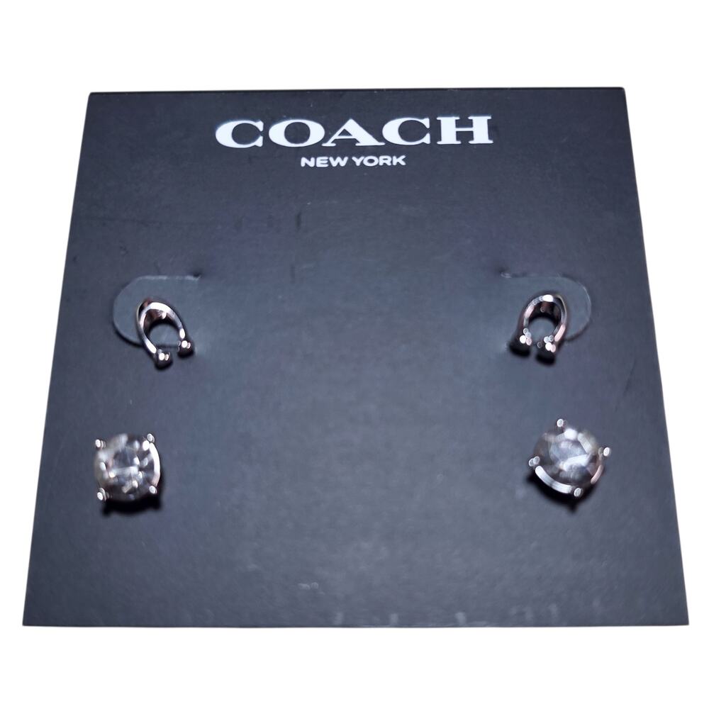 Coach New silver tone Signature C stud earrings set